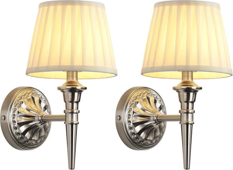 KDG Cordless Wall Sconces Set of 2, Small Wireless 5200mAh Rechargeable Battery Fabric LED Wall Lamps, Portables Lightings for Wall Painting, Living Room, Bedroom, Hallway, Gifts, Night Light (Nickel) - Image 1